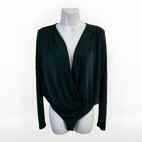 Intimately Free People Bodysuit Womens Small Green 'TURNT' Plunging Surplice - Picture 1 of 5